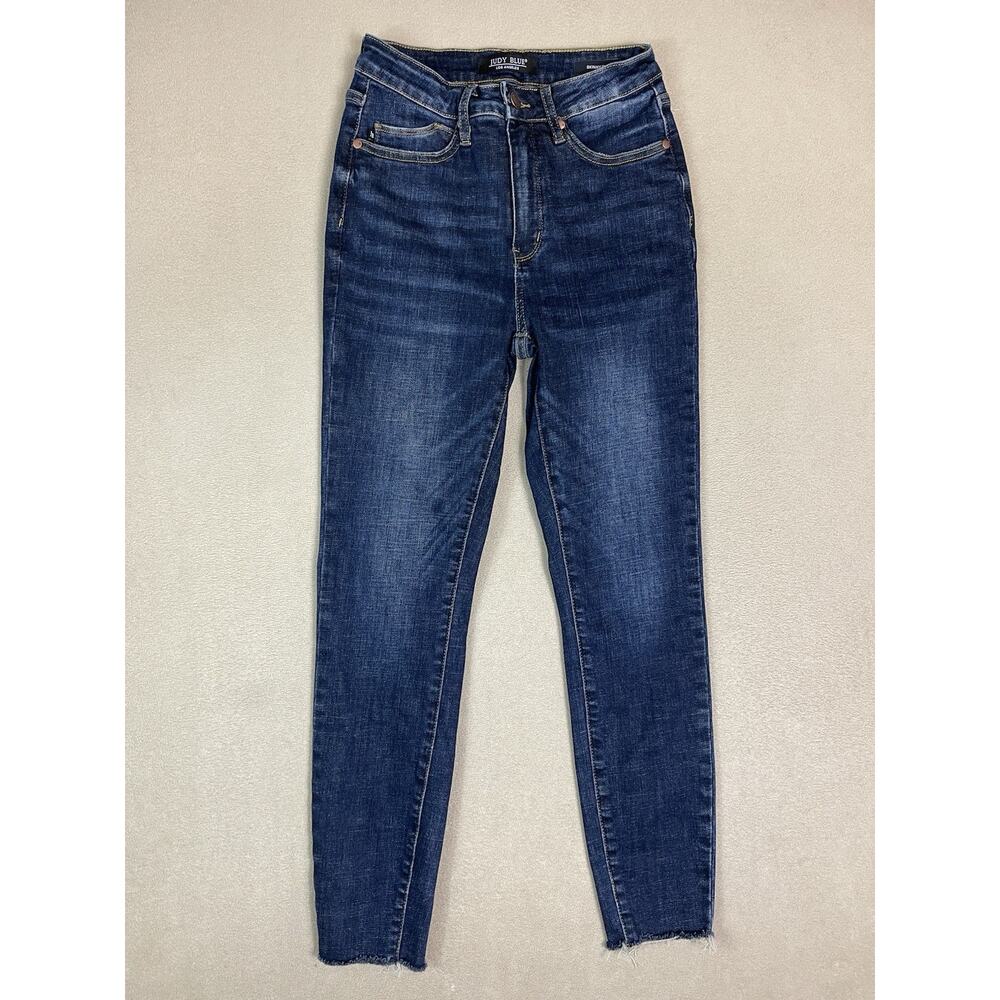 Judy Blue Jeans Womens 5/27 Blue Skinny Fit Mid Rise Raw Hem Regular Fit Denim